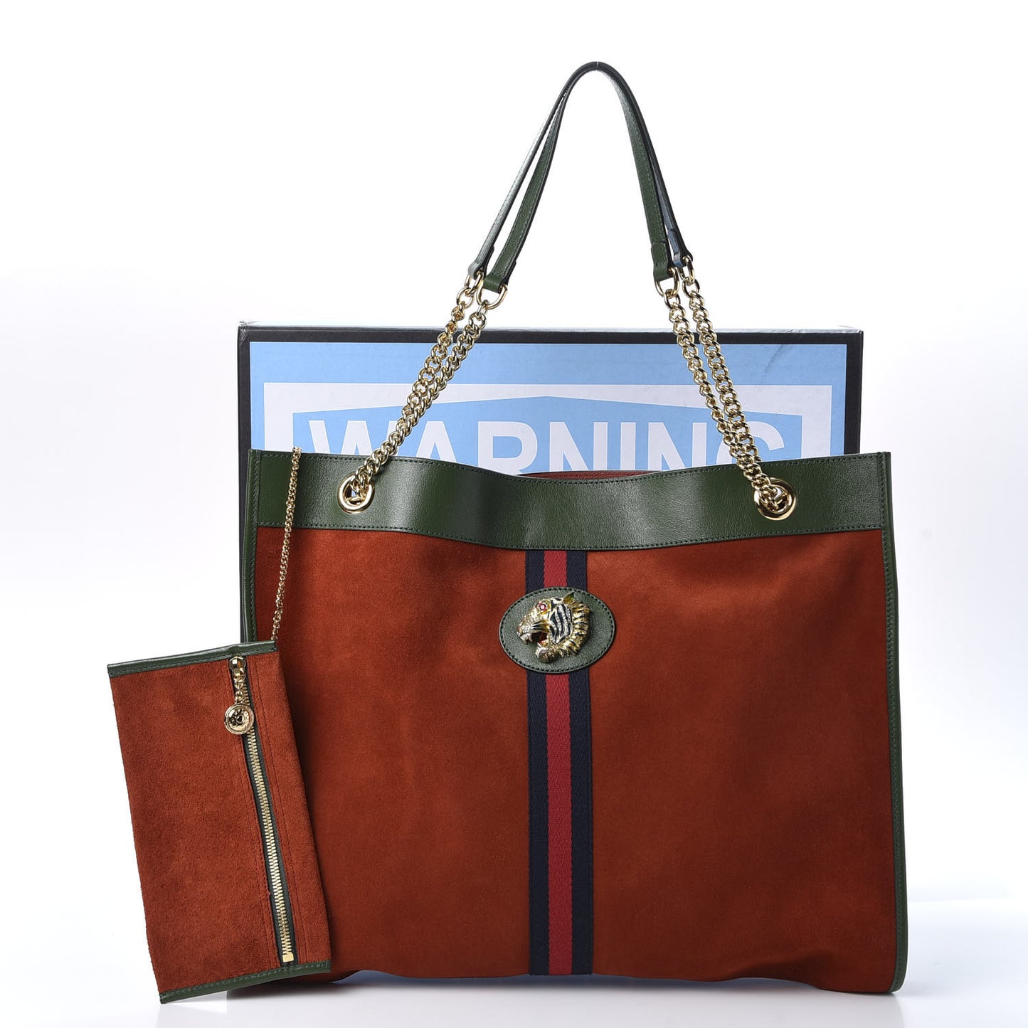 Suede Calfskin Large Rajah Chain Tote Hibiscus Red Green