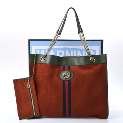 Gucci Suede Calfskin Large Rajah Chain Tote Hibiscus Red Green 2 of 10