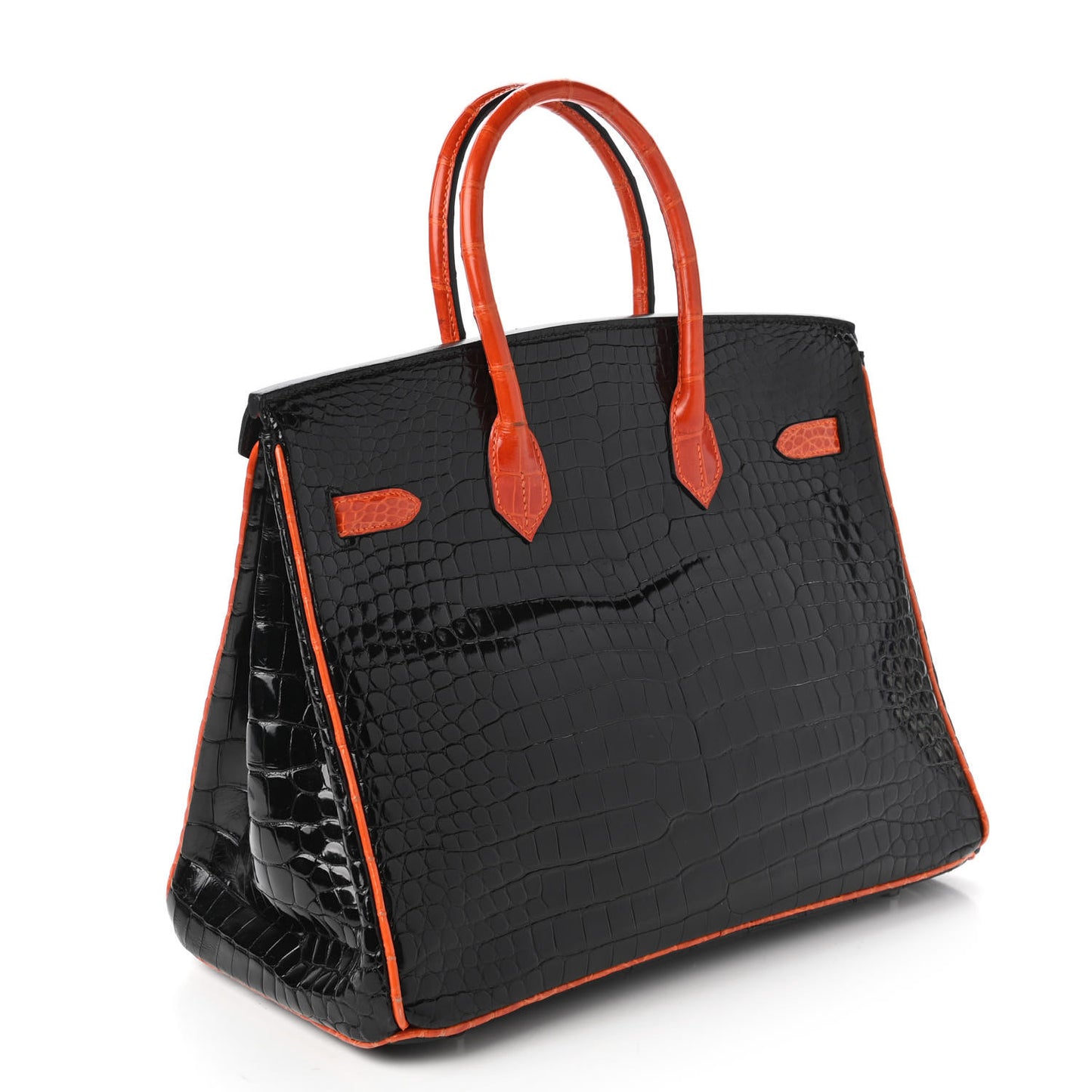 Shiny Porosus Crocodile Birkin 35 Black Orange