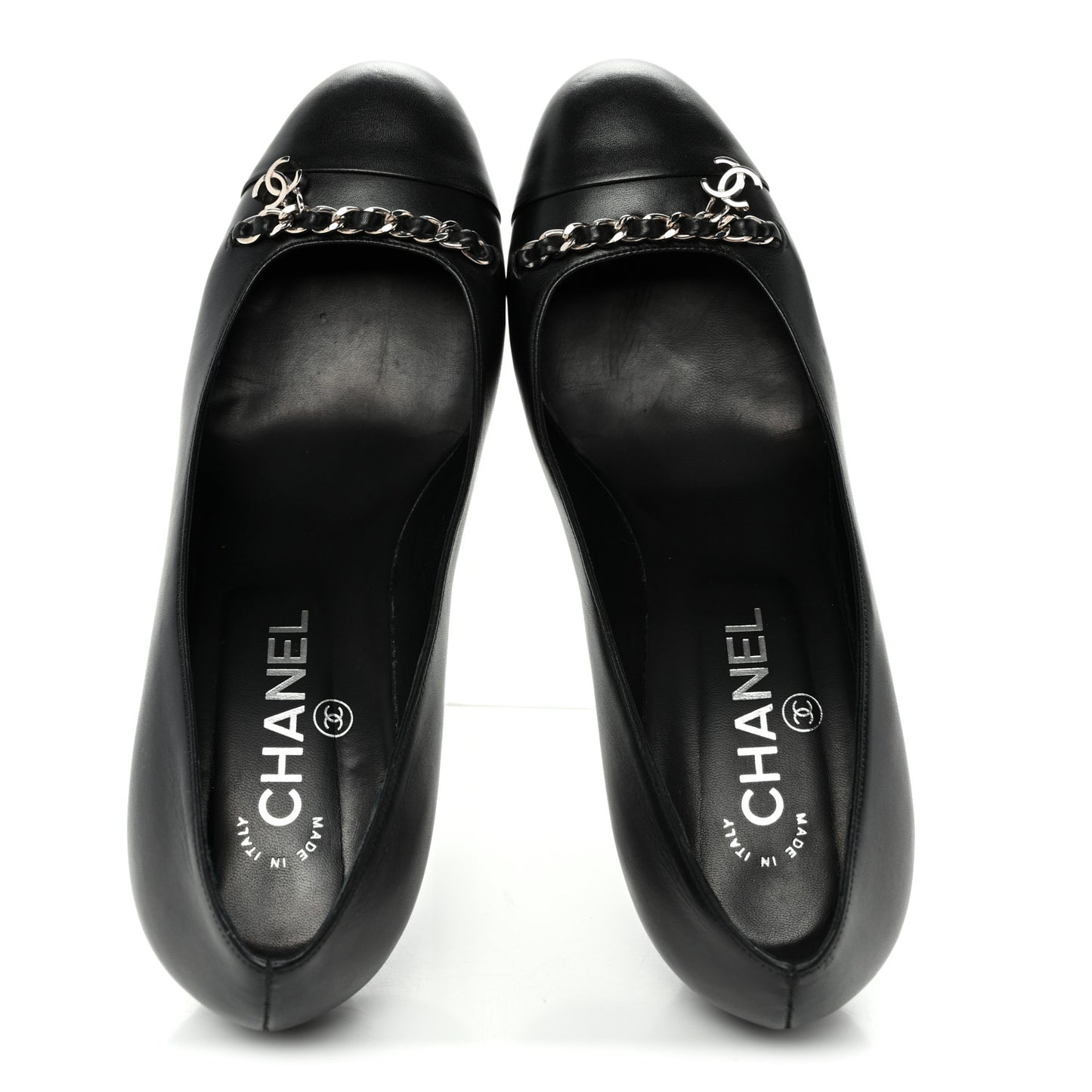 Calfskin CC Cap Toe Chain Pumps 39 Black