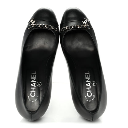 Chanel Calfskin CC Cap Toe Chain Pumps 39 Black 10 of 11