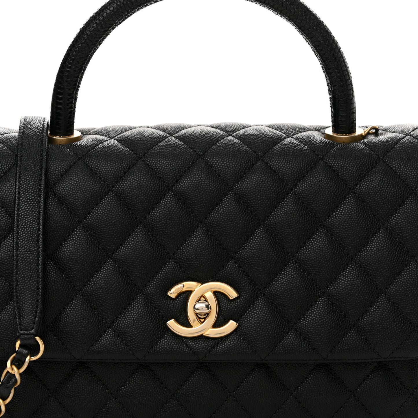 Caviar Lizard Quilted Small Coco Handle Flap Black