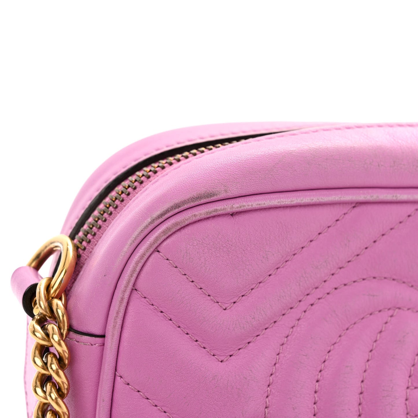 Calfskin Matelasse Mini GG Marmont Chain Shoulder Bag Candy Mousse