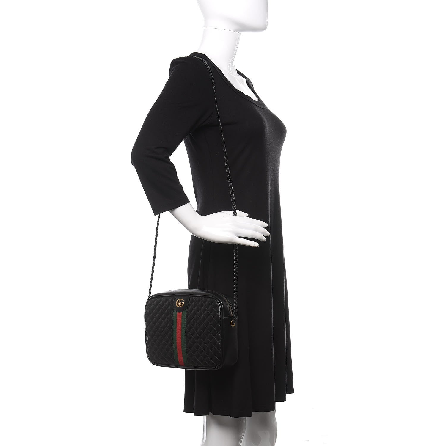 Gucci Calfskin Web Trapuntata Small GG Shoulder Bag Black 2 of 10