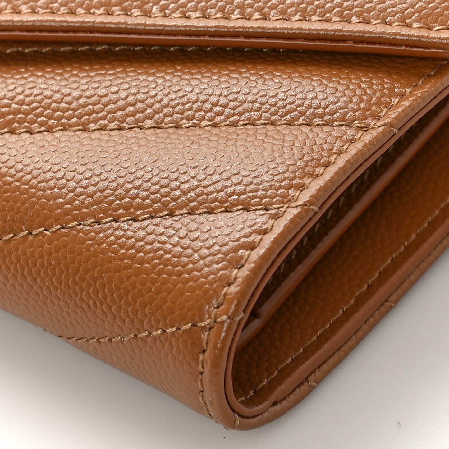 Grain De Poudre Matelasse Chevron Monogram Compact Tri Fold Wallet Natural Dark