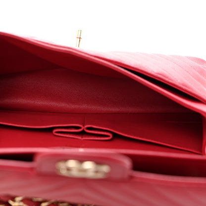 Chanel Caviar Chevron Quilted Medium Double Flap Dark Red 5 of 10