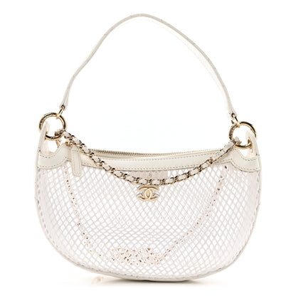 Chanel Mesh Shiny Lambskin Chain Hobo White 1 of 14