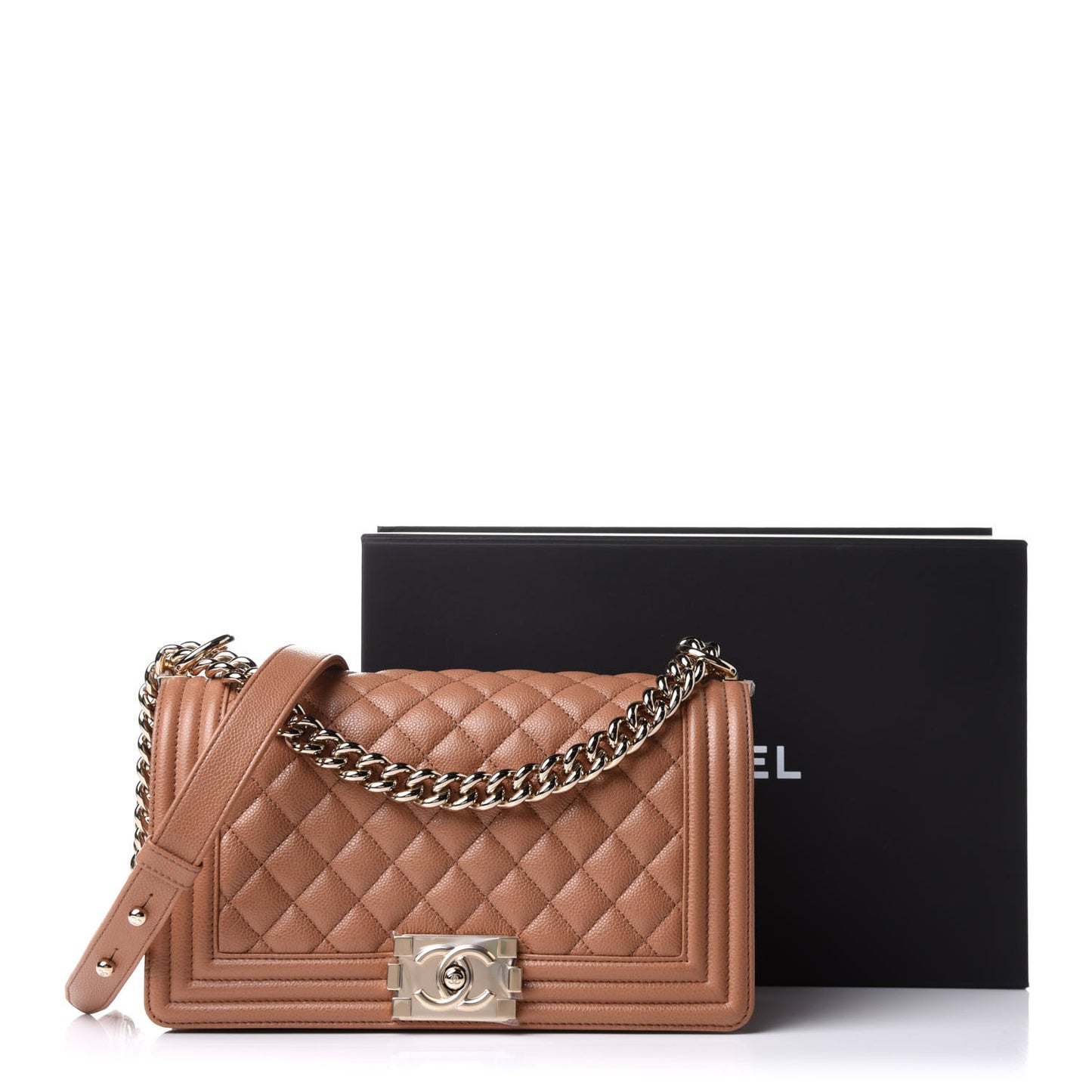 Caviar Quilted Medium Boy Flap Brown