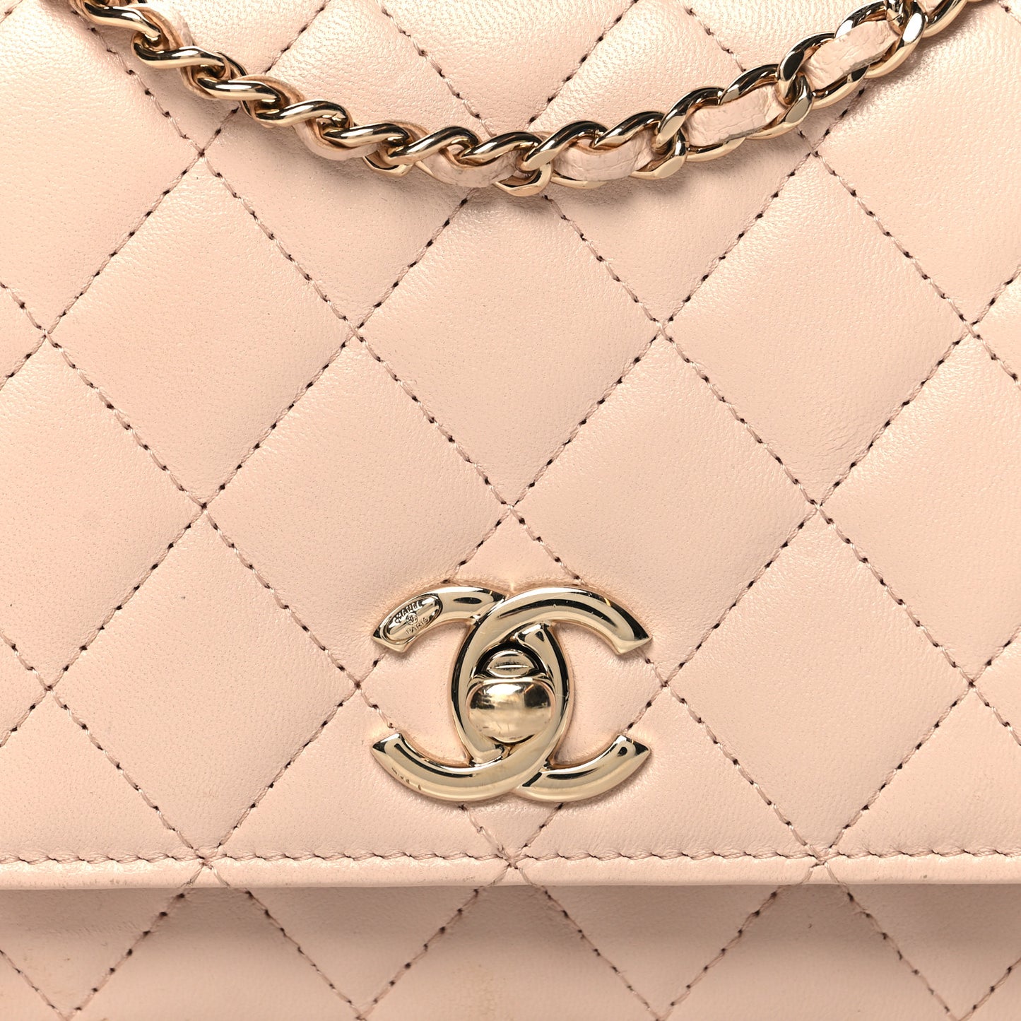 Lambskin Quilted Trendy CC Wallet On Chain WOC Light Beige