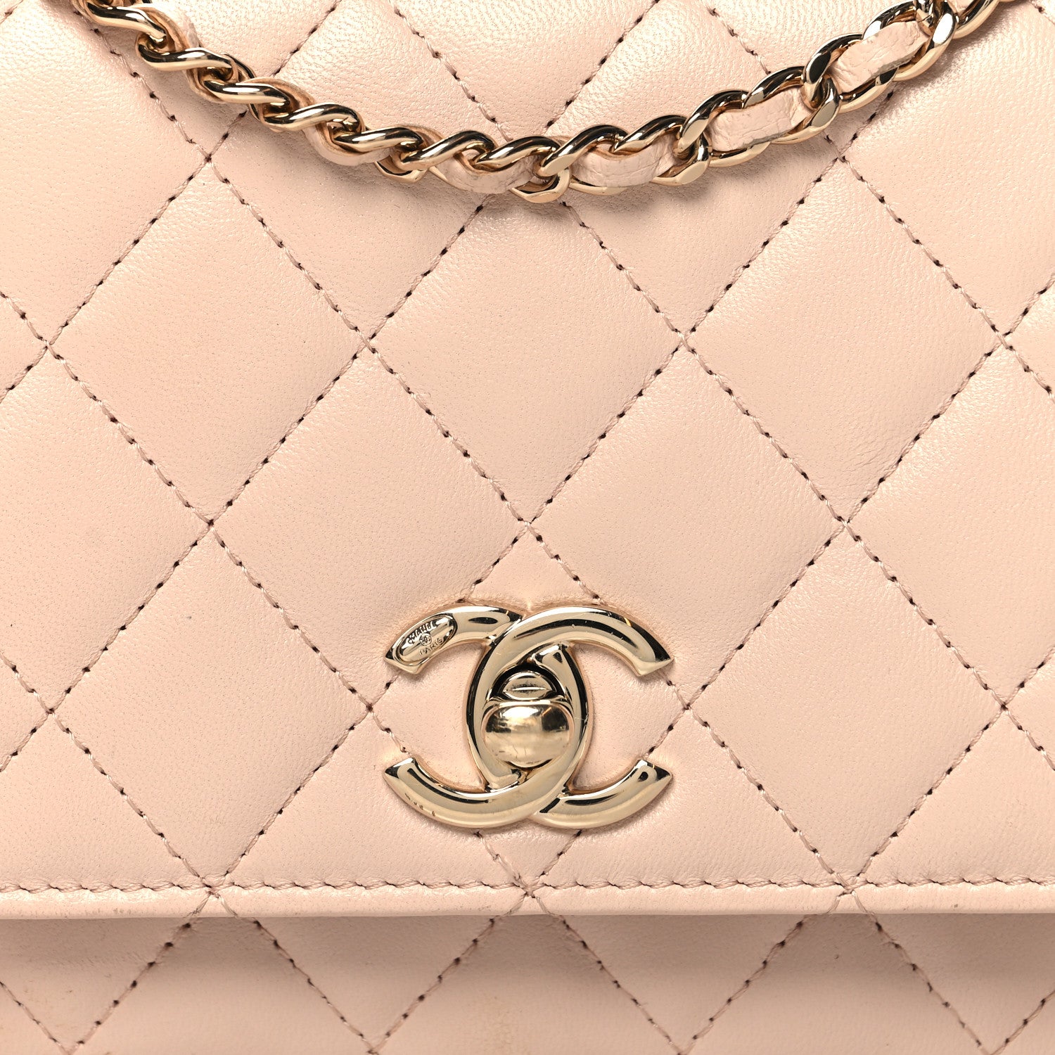 Chanel Lambskin Quilted Trendy CC Wallet On Chain WOC Light Beige 9 of 12