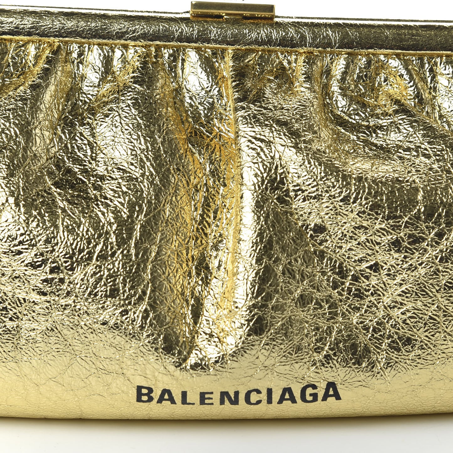 Metallic Textured Calfskin Logo XL Cloud Clutch Gold