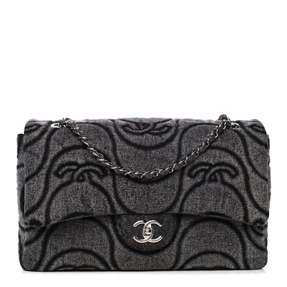 Chanel Denim Embossed CC Logo Print Jumbo Single Flap Grey Black 1 of 10