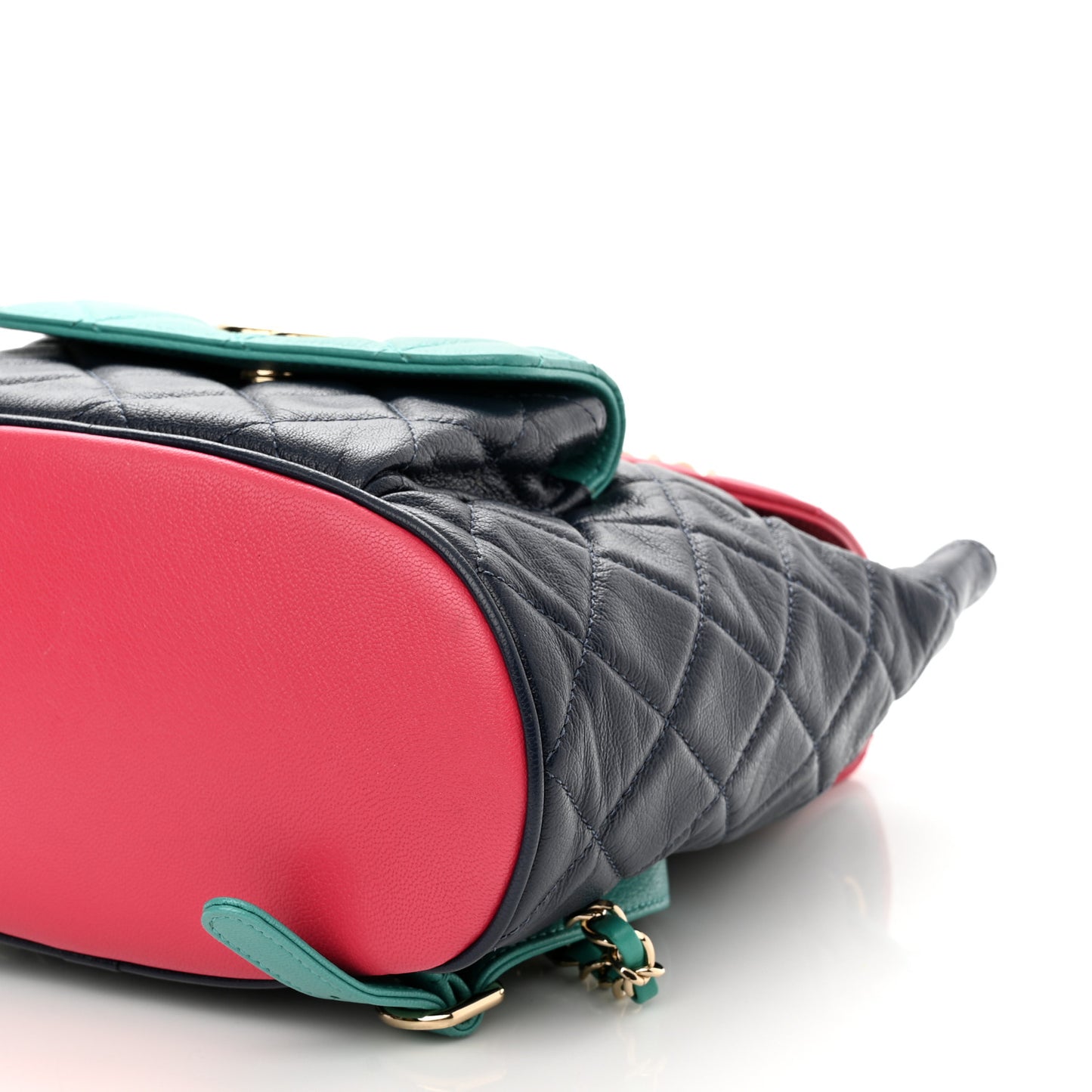 Goatskin Quilted Duma Drawstring Backpack Navy Turquoise Pink