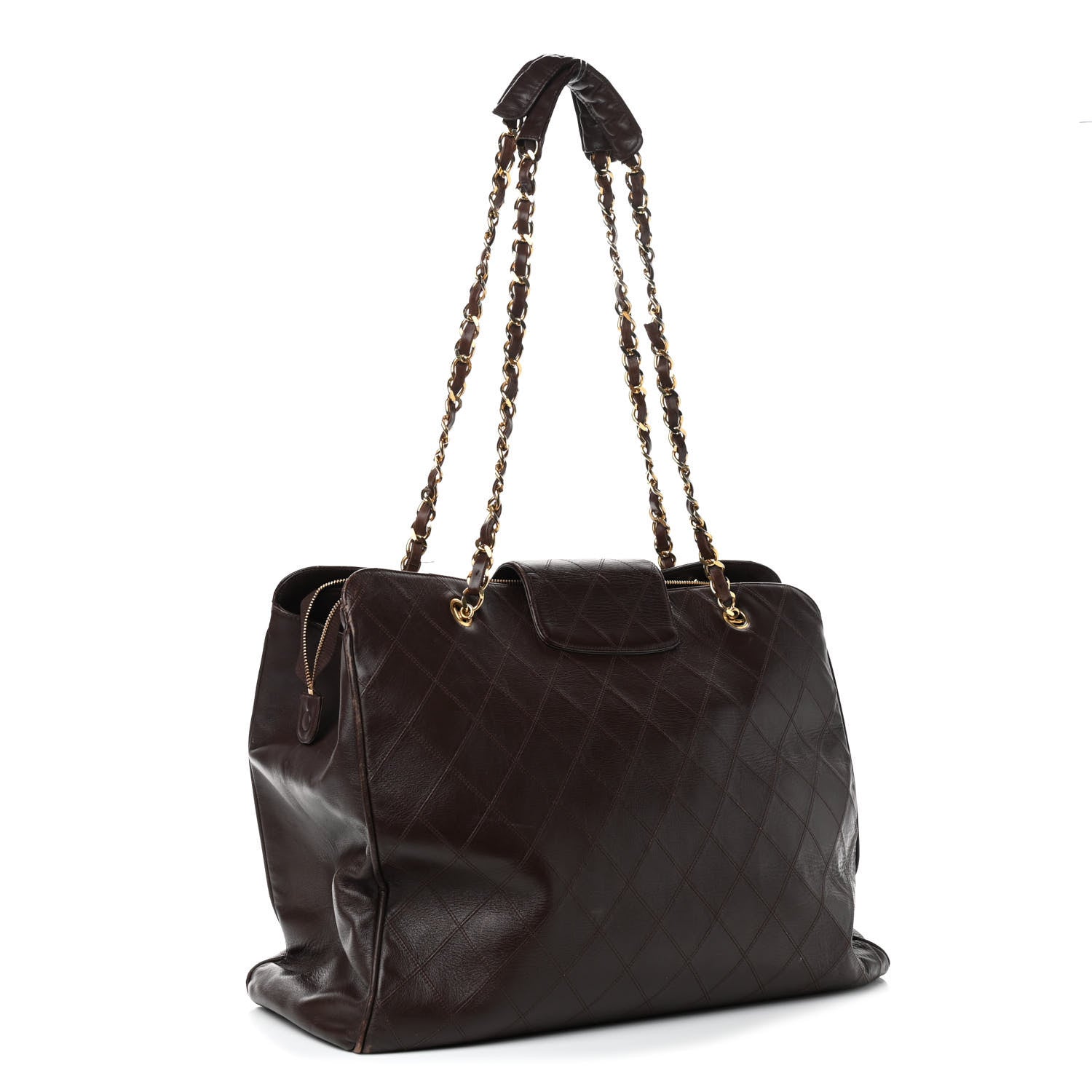 Chanel Calfskin Stitched XL Weekender Brown 3 of 11