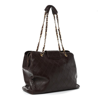 Chanel Calfskin Stitched XL Weekender Brown 3 of 11