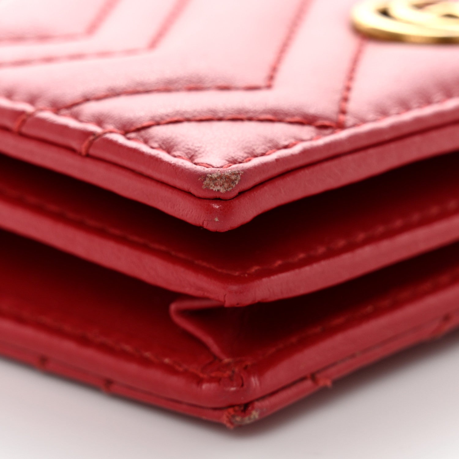 Gucci Calfskin Matelasse GG Marmont Card Case Wallet Hibiscus Red 8 of 8