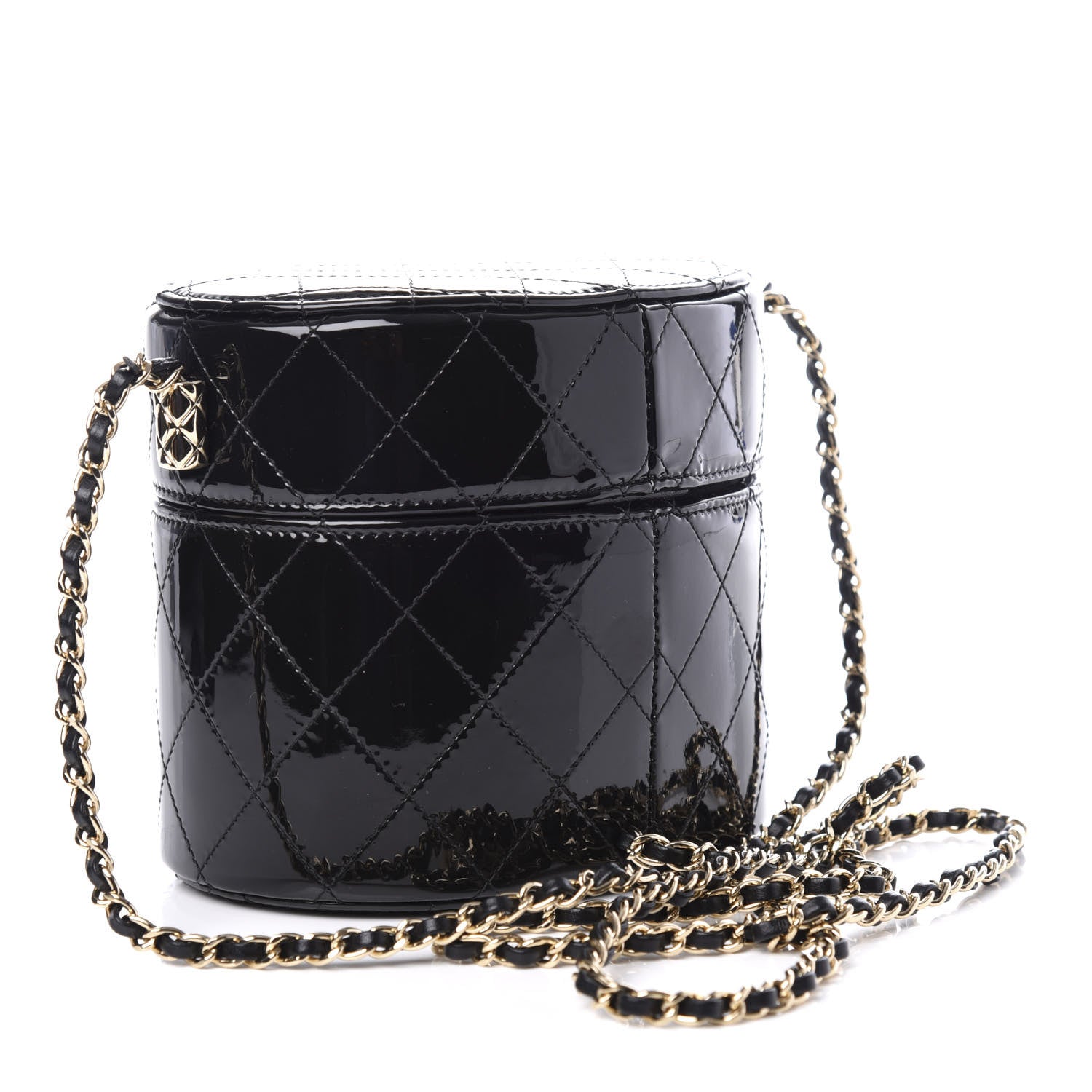 Chanel Patent Quilted Round Clutch With Chain Black 3 of 10