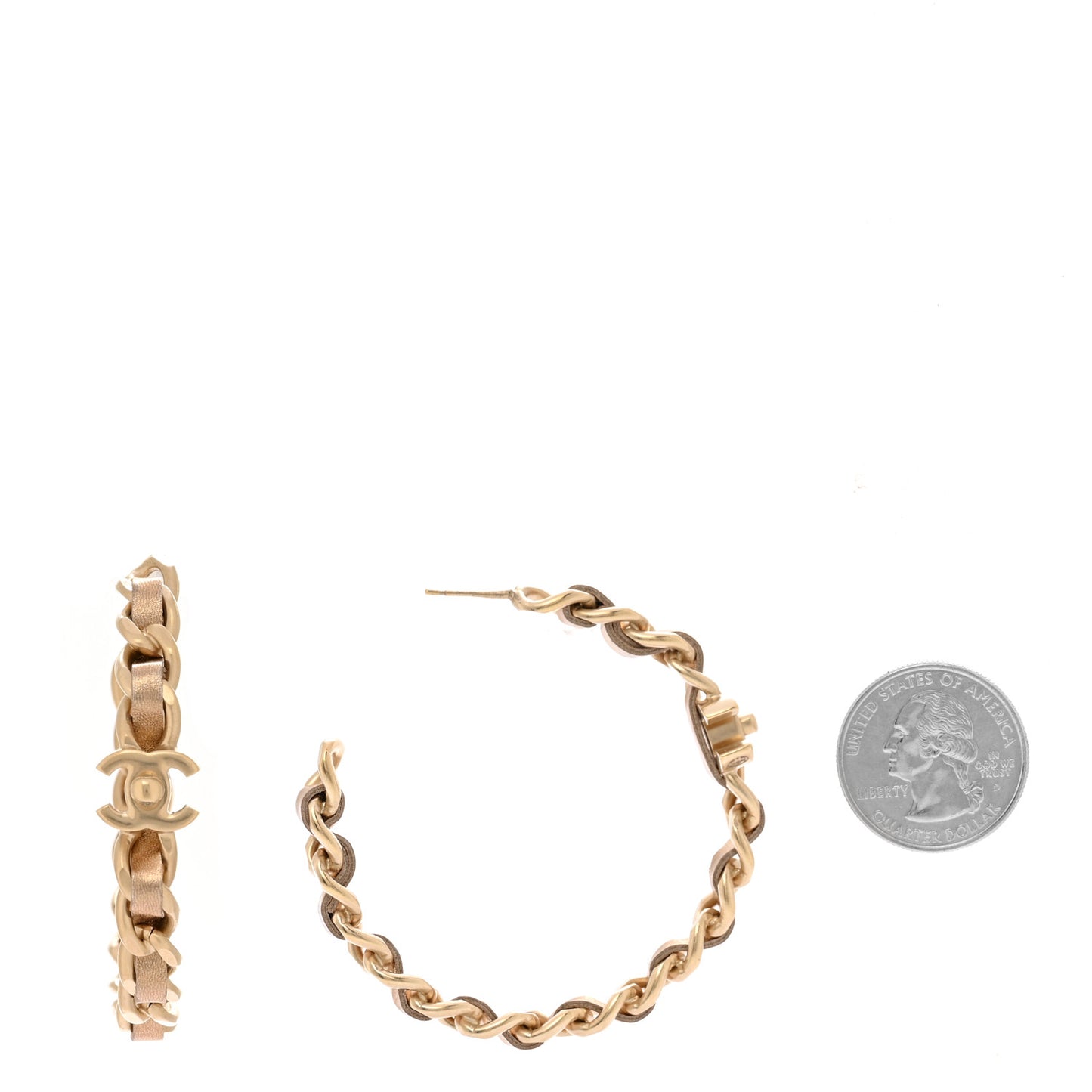 Metal Lambskin CC Turnlock Chain Hoop Earrings Matte Gold