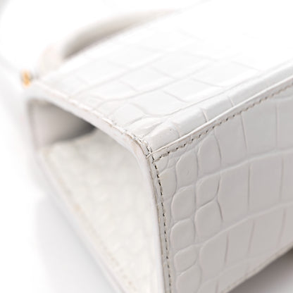 Balenciaga Shiny Calfskin Crocodile Embossed Hourglass Top Handle Bag XS White 10 of 16