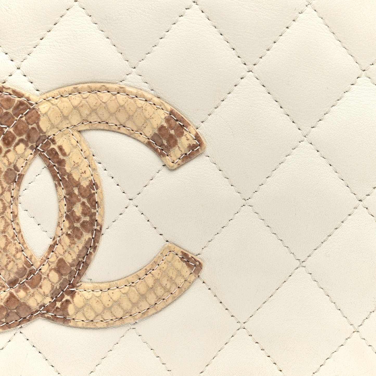 Calfskin Snakeskin Quilted Cambon Crossbody Bag White