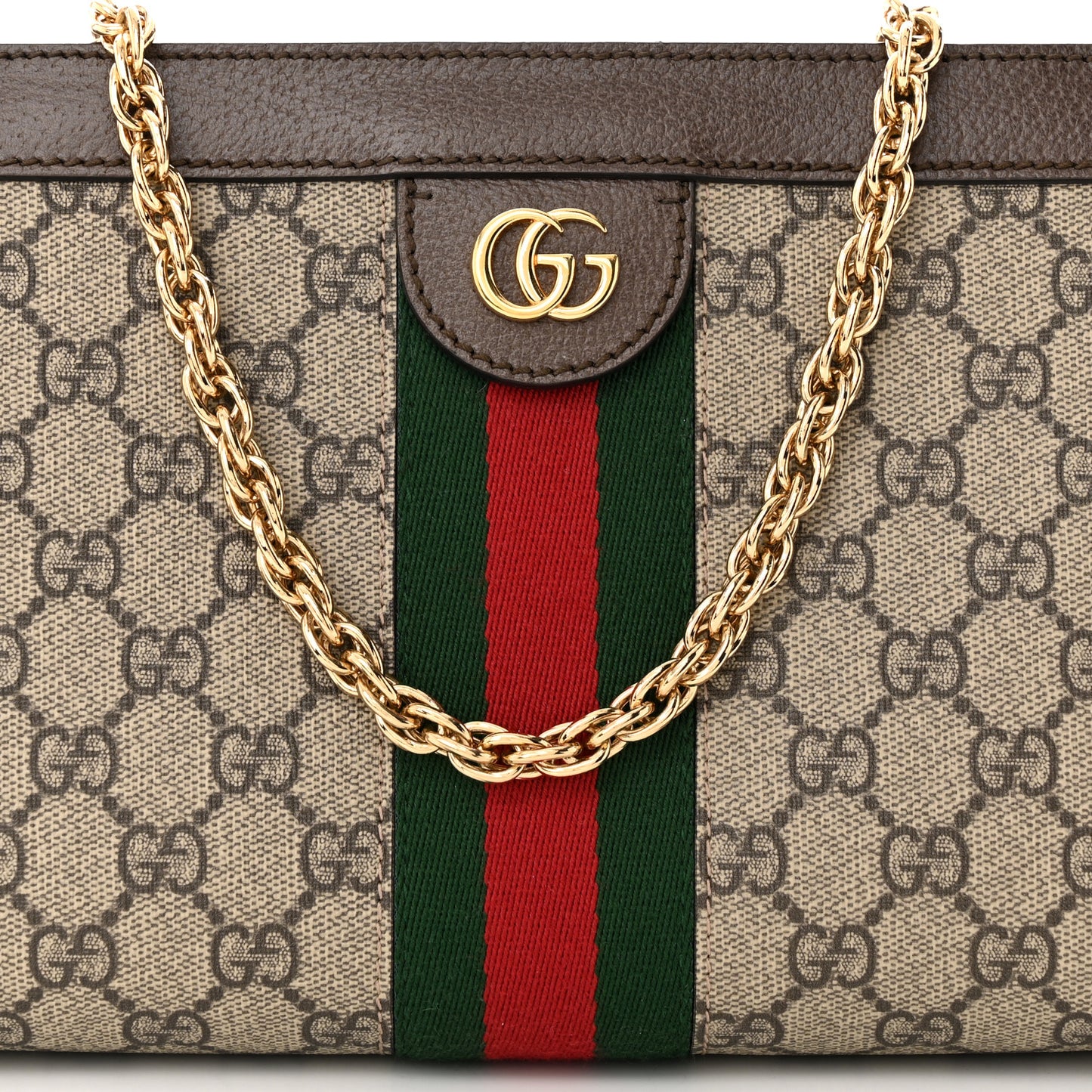GG Supreme Monogram Web Small Ophidia Chain Shoulder Bag Brown
