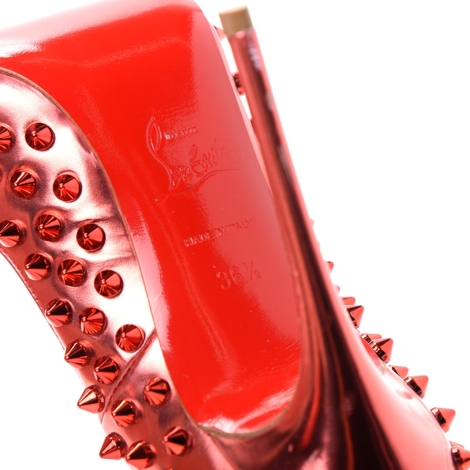 Christian Louboutin Metallic Patent Follies Spikes 120 Pumps 36.5 Red 9 of 12