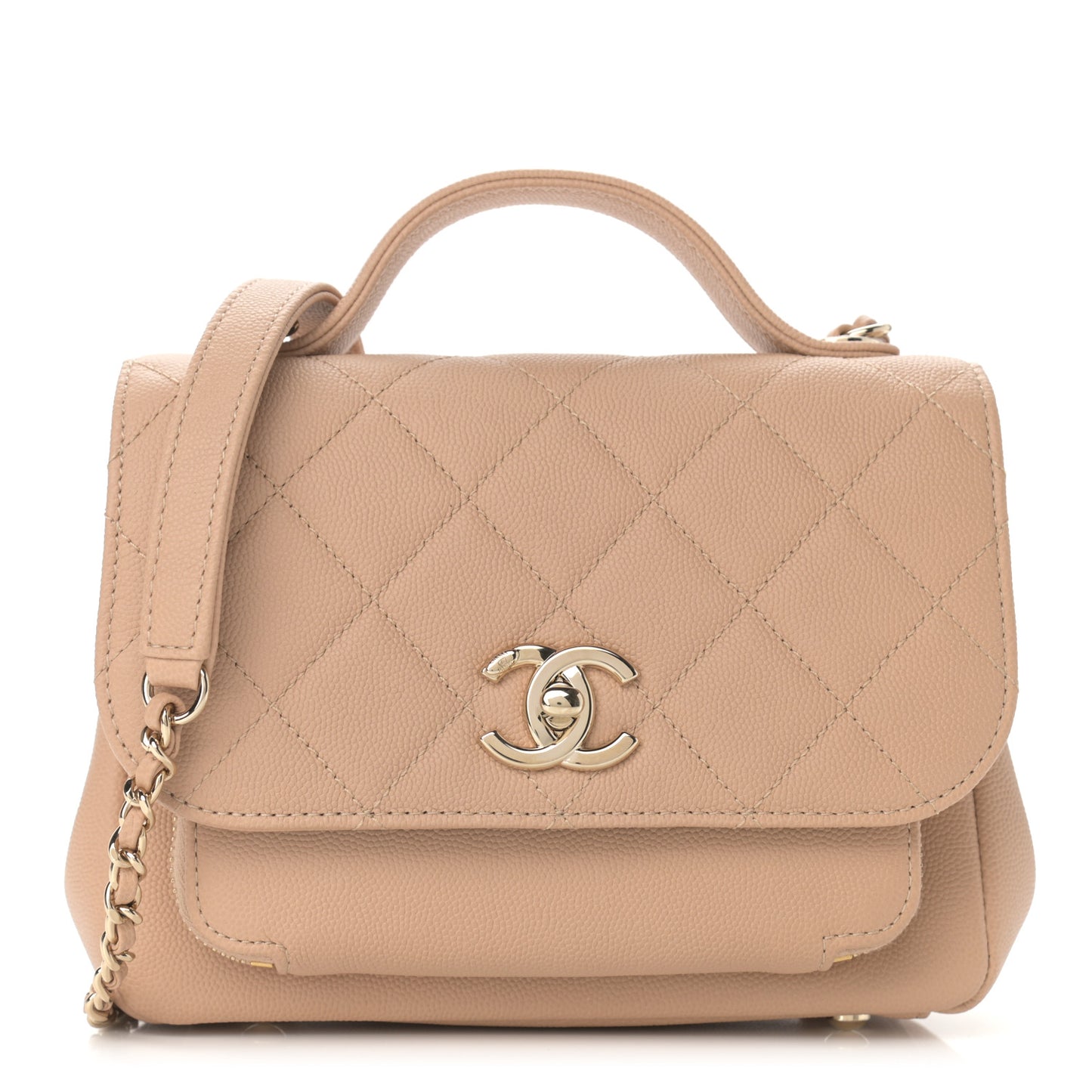 Caviar Quilted Small Business Affinity Flap Beige