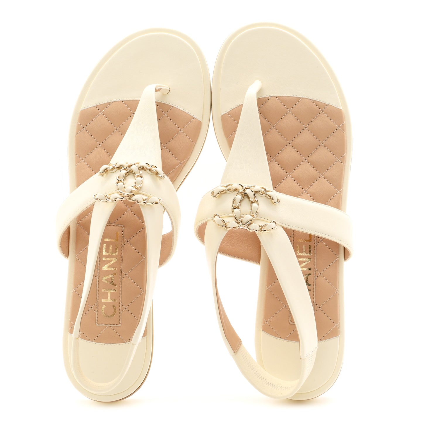 Lambskin Chain CC Thong Sandals 39 Ivory