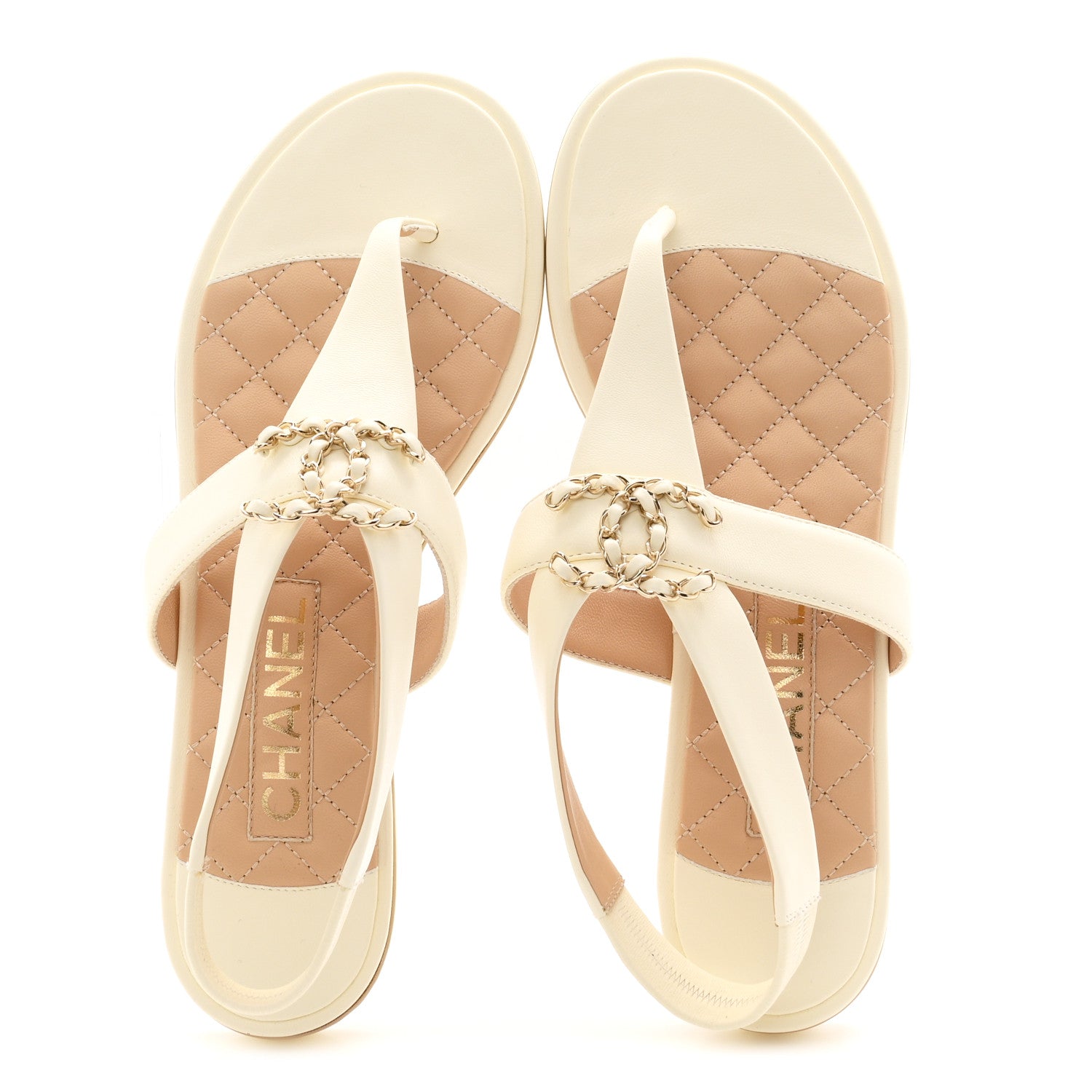 Chanel Lambskin Chain CC Thong Sandals 39 Ivory 2 of 10