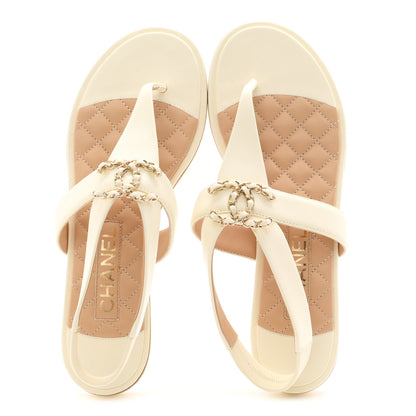 Chanel Lambskin Chain CC Thong Sandals 39 Ivory 2 of 10