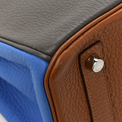 Hermes Taurillon Clemence Arlequin Birkin 30 Orange Sanguine Gold Bleu Lin Bleu Hydra Etain 14 of 17