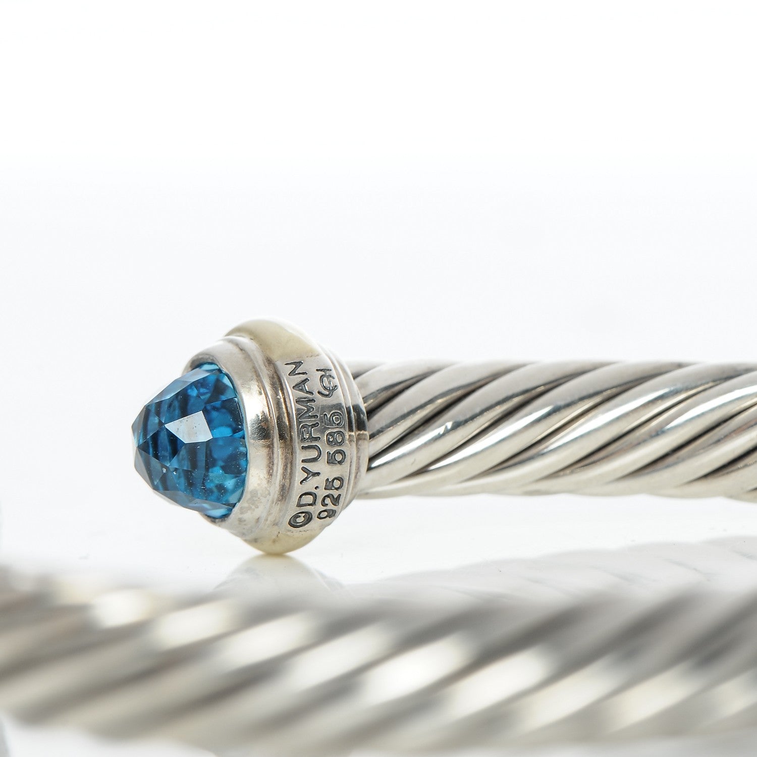 David Yurman Sterling Silver 14K Yellow Gold Blue Topaz 7mm Cable Classics Bracelet 4 of 4