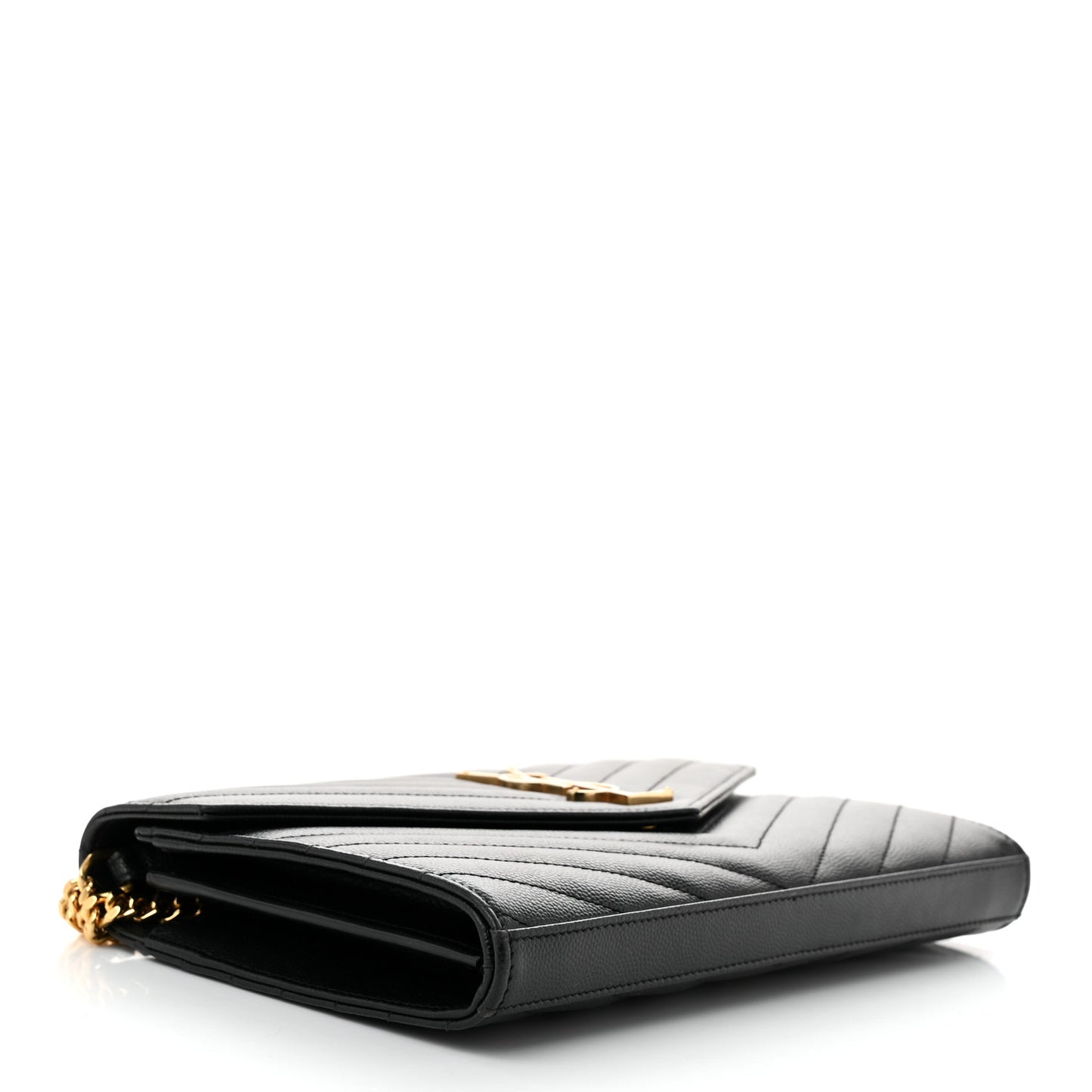 Grain De Poudre Matelasse Chevron Monogram Chain Wallet Black