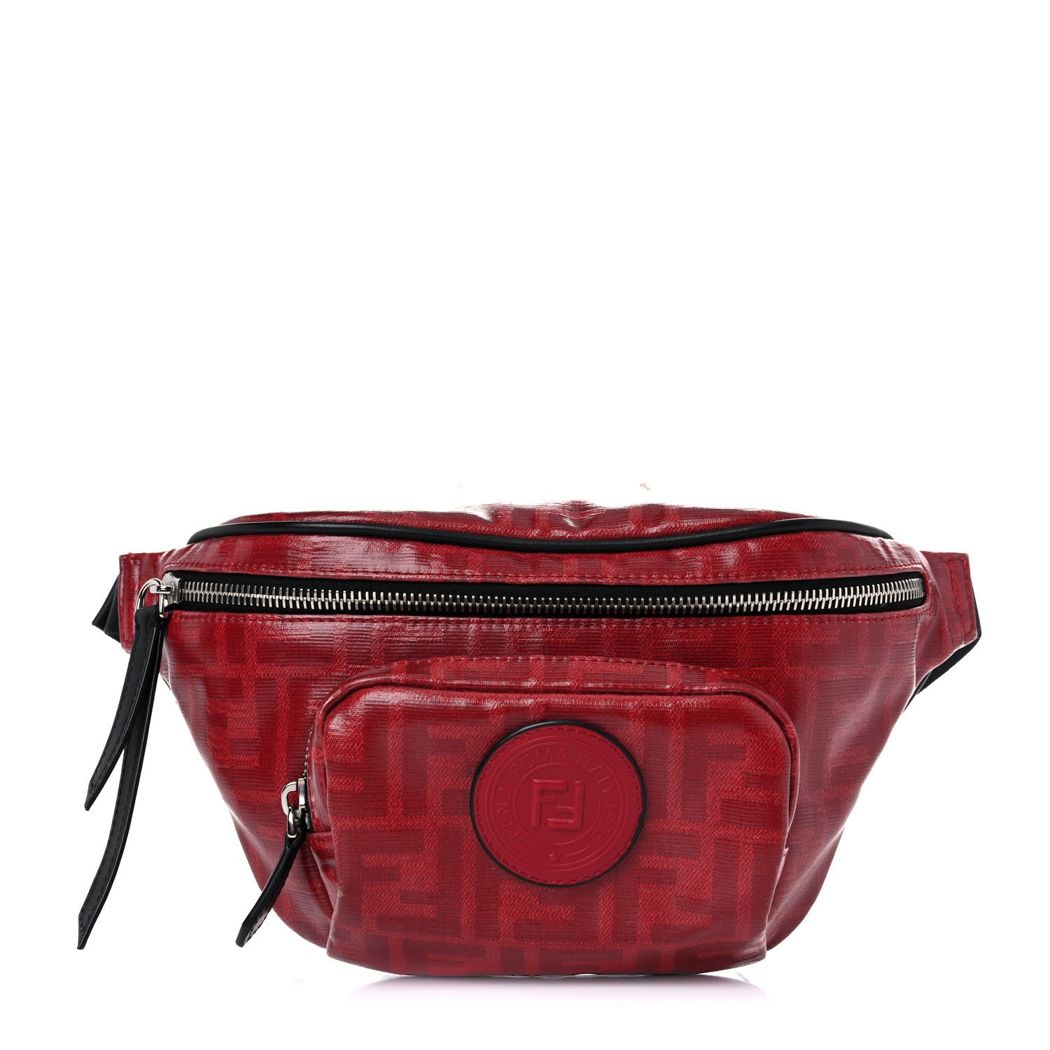 Fendi Glazed Fabric Vitello Century FF 1974 Stamp Patch Pocket Belt Bag Rosso 1 of 12