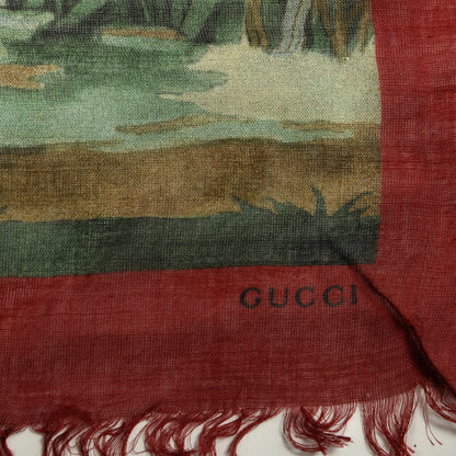 Gucci Modal Silk Monogram Tian Print Shawl Red 3 of 4