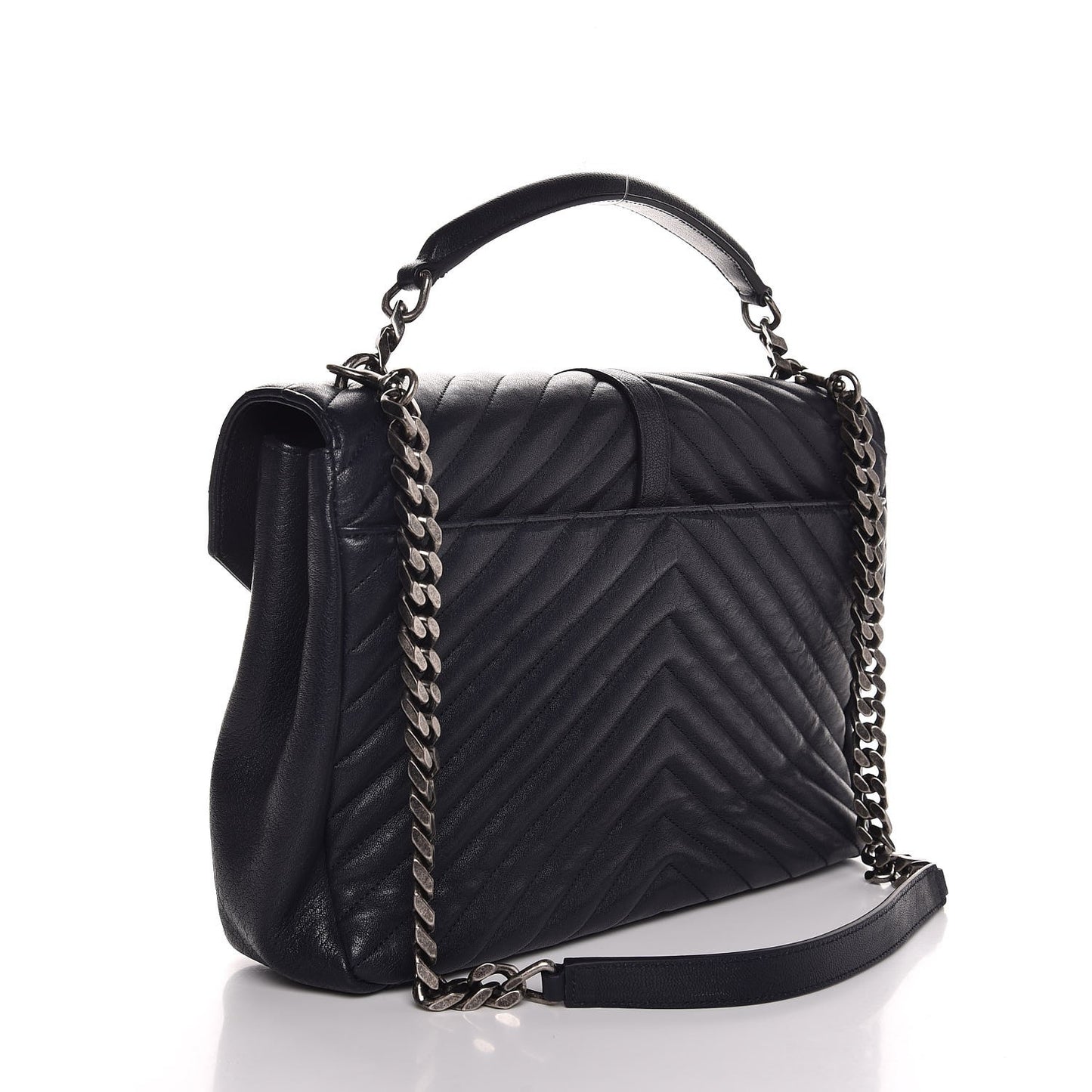 Sheepskin Matelasse Chevron Monogram Large College Satchel Navy Blue
