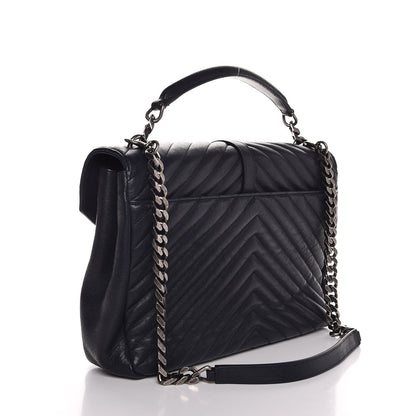 Saint Laurent Sheepskin Matelasse Chevron Monogram Large College Satchel Navy Blue 4 of 10