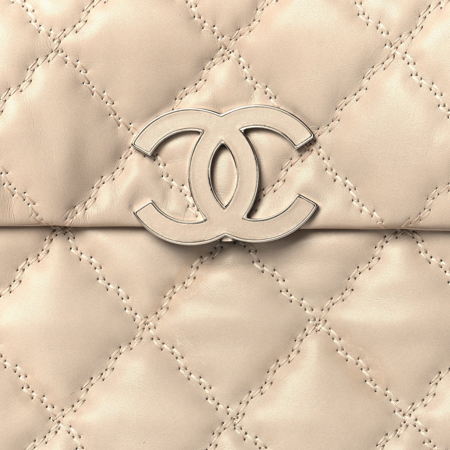 Chanel Calfskin Double Stitch Large Hamptons Flap Bag Beige 8 of 11
