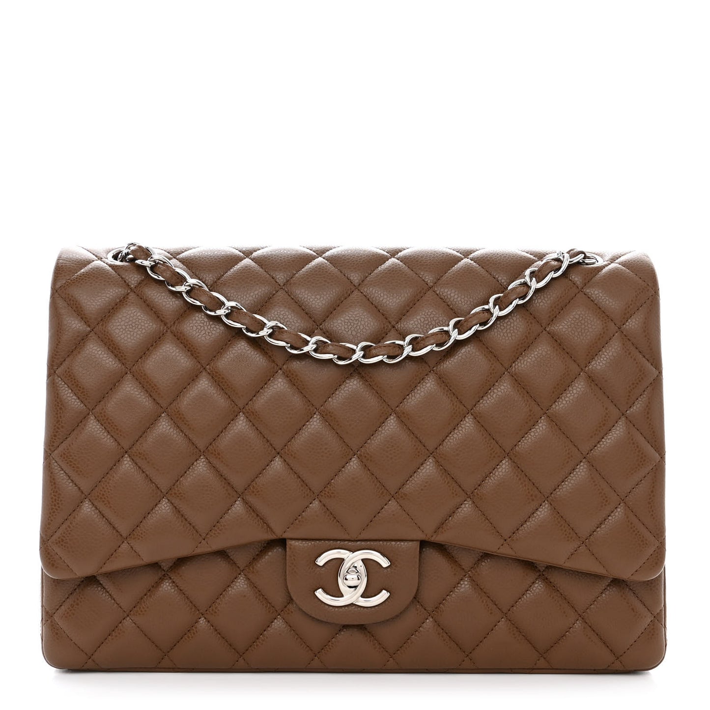 Caviar Quilted Maxi Double Flap Light Brown