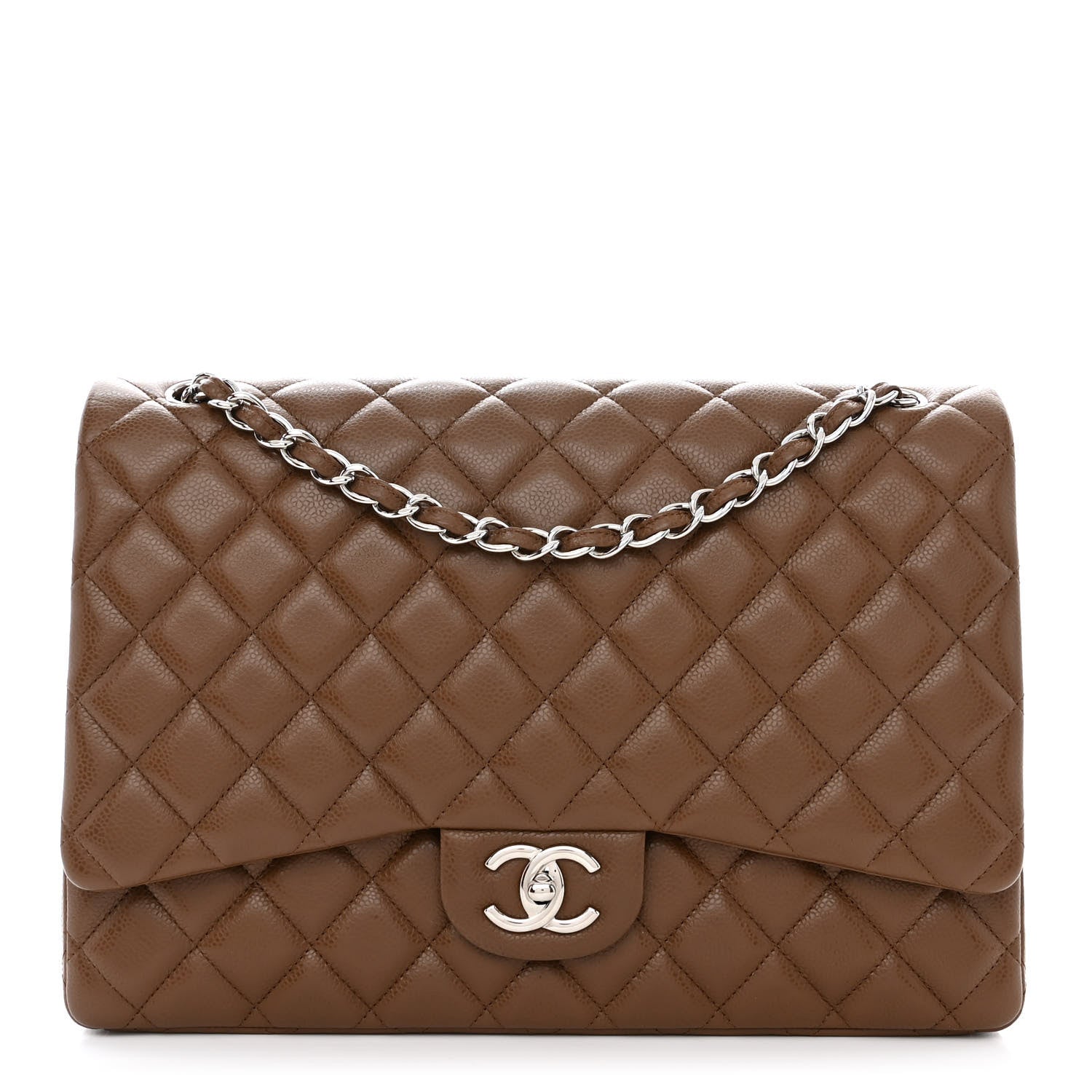 Chanel Caviar Quilted Maxi Double Flap Light Brown 1 of 12