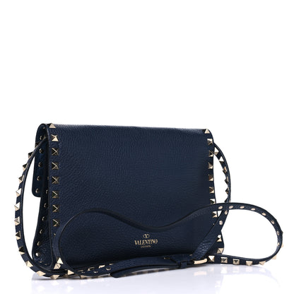 Valentino Garavani Pebbled Calfskin Medium Rockstud Flip Lock Crossbody Bag Navy 2 of 10