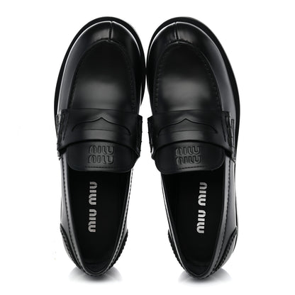 Miu Miu Spazzolato Penny Loafers 38 Black 5 of 10