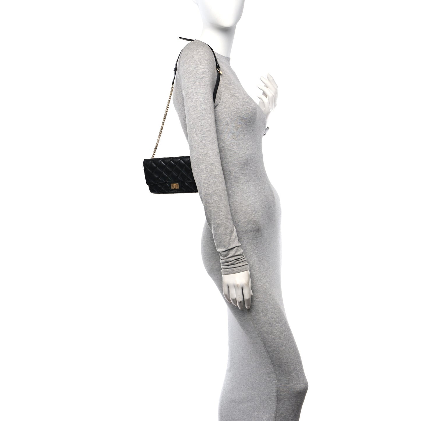 Aged Calfskin Quilted 2.55 Reissue Flap Belt Bag Clutch Black