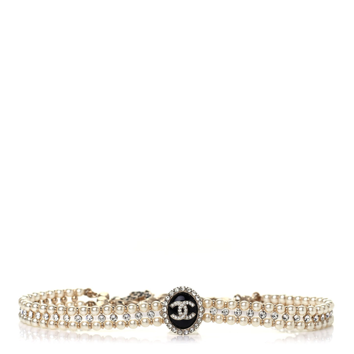 Pearl Crystal CC Choker Necklace Gold Black