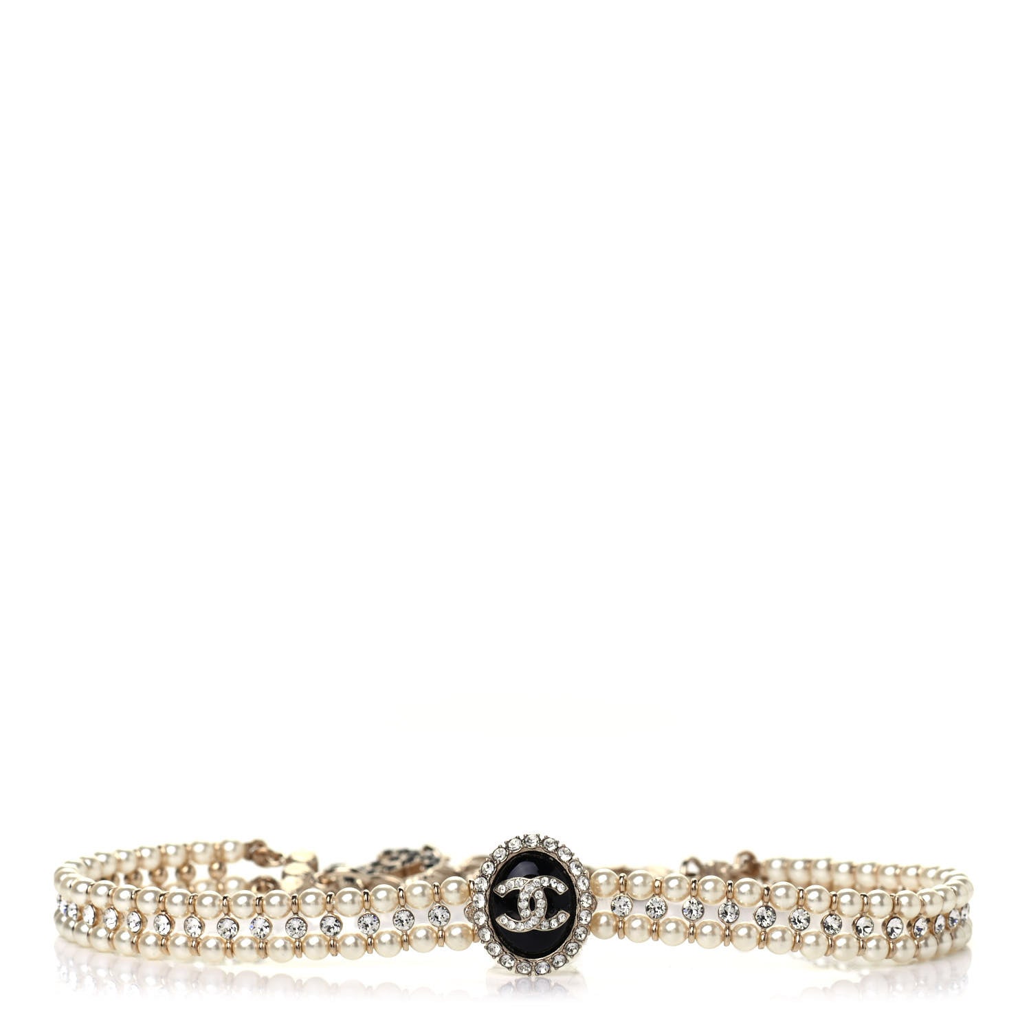Chanel Pearl Crystal CC Choker Necklace Gold Black 1 of 4