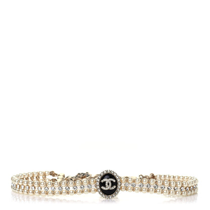 Chanel Pearl Crystal CC Choker Necklace Gold Black 1 of 4