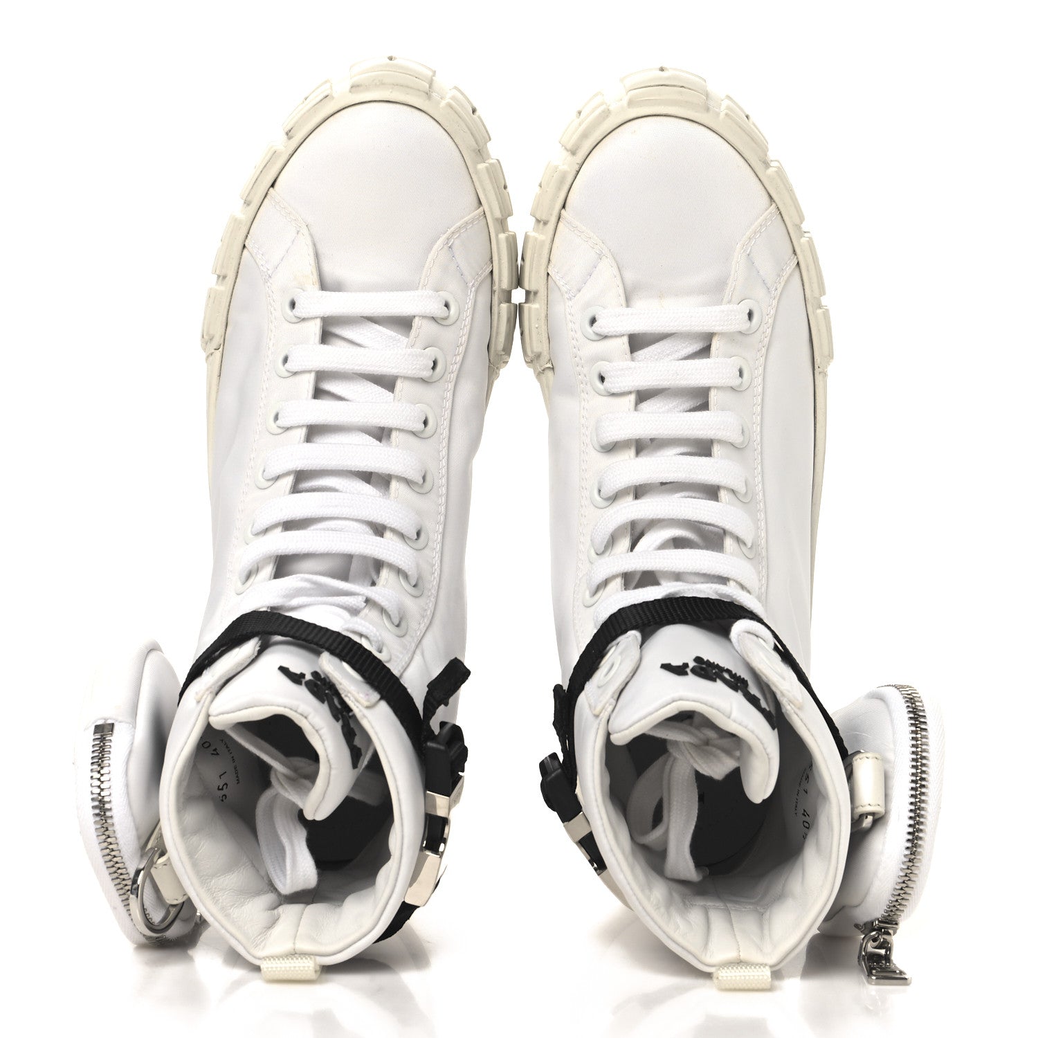 Prada Re-Nylon Gabardine Metal Triangle Logo Wheel Pouch Pocket High Top Sneakers 40.5 White 2 of 10