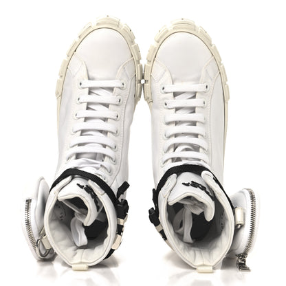 Prada Re-Nylon Gabardine Metal Triangle Logo Wheel Pouch Pocket High Top Sneakers 40.5 White 2 of 10