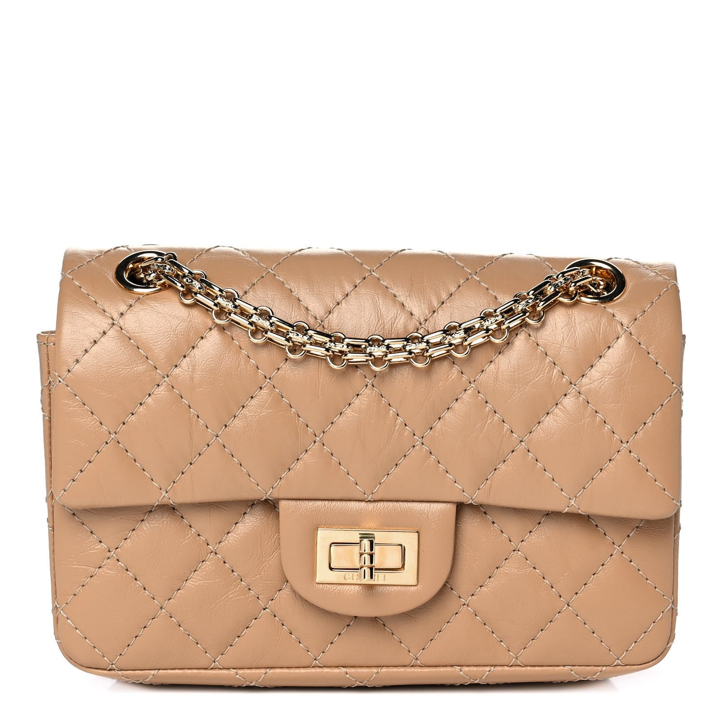 Aged Calfskin Quilted 2.55 Reissue Mini Flap Beige