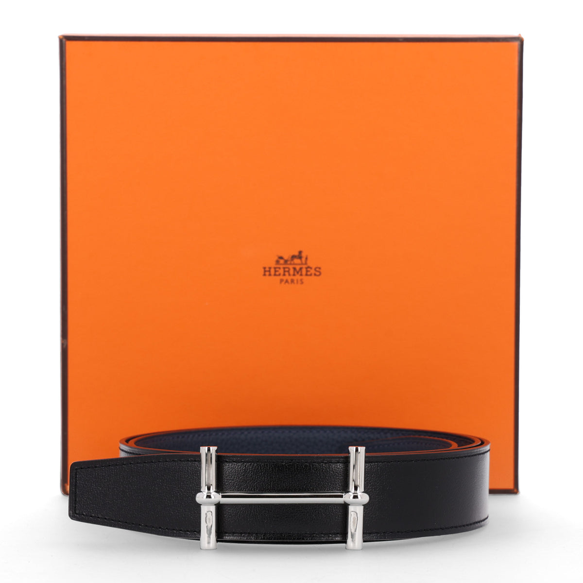 Hermes Box Togo 32mm H d'Ancre Belt 100 40 Black Bleu de Prusse 6 of 6